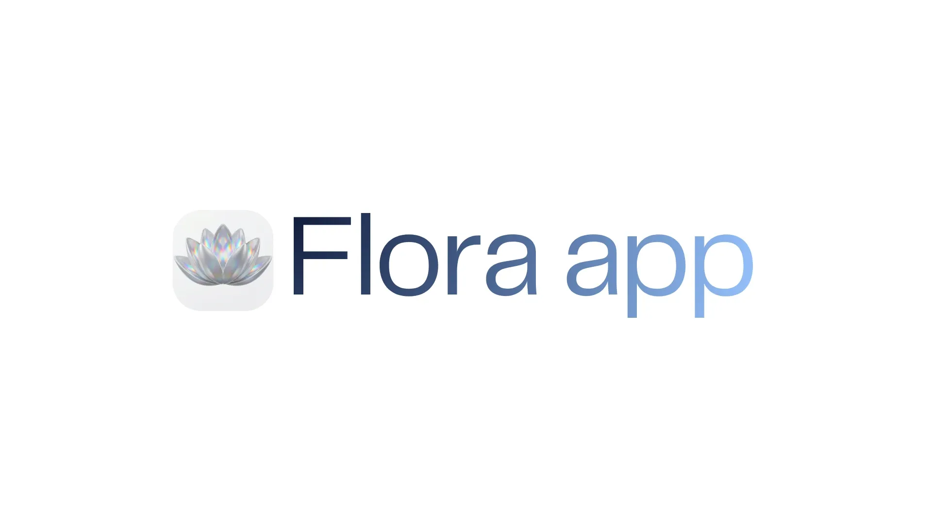 The Flora app icon, a silver lotus flower, beside the words Flora app in a blue gradient