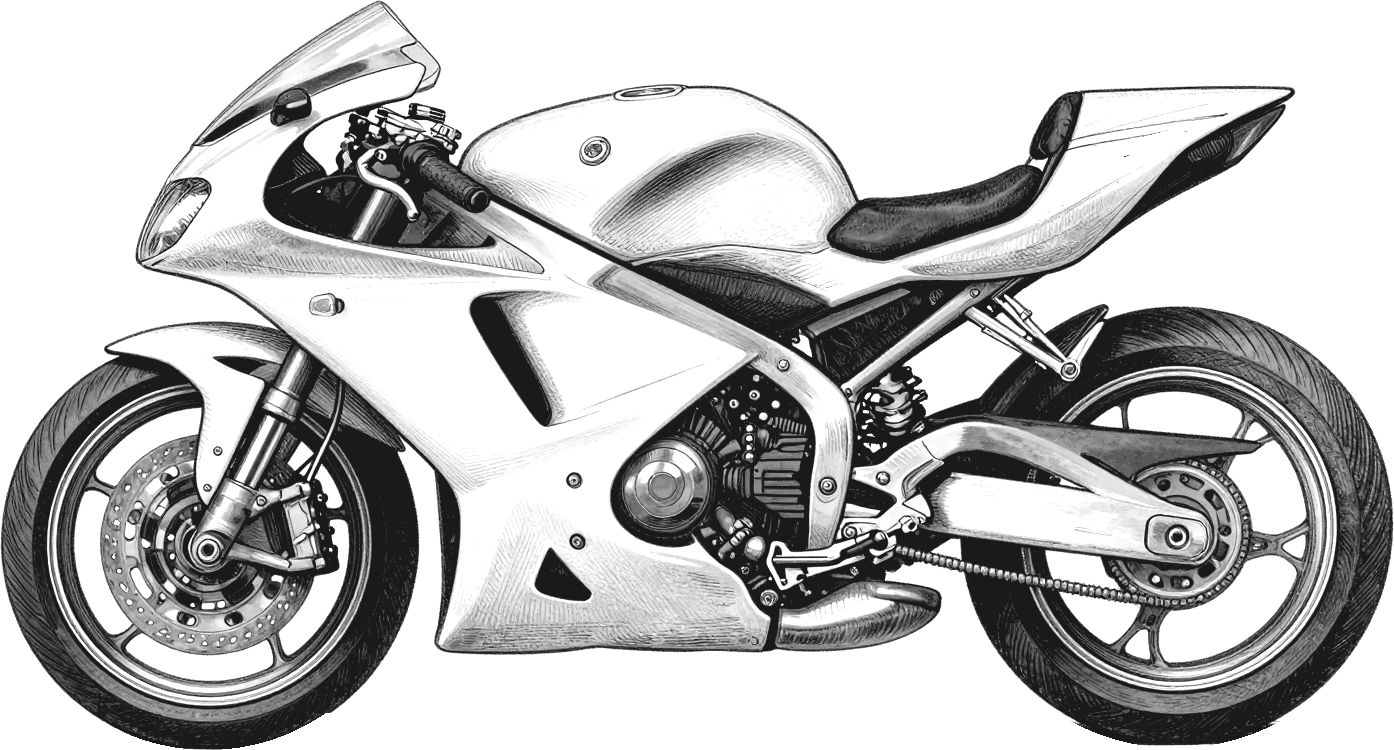 Engraving of a sport motorcycle